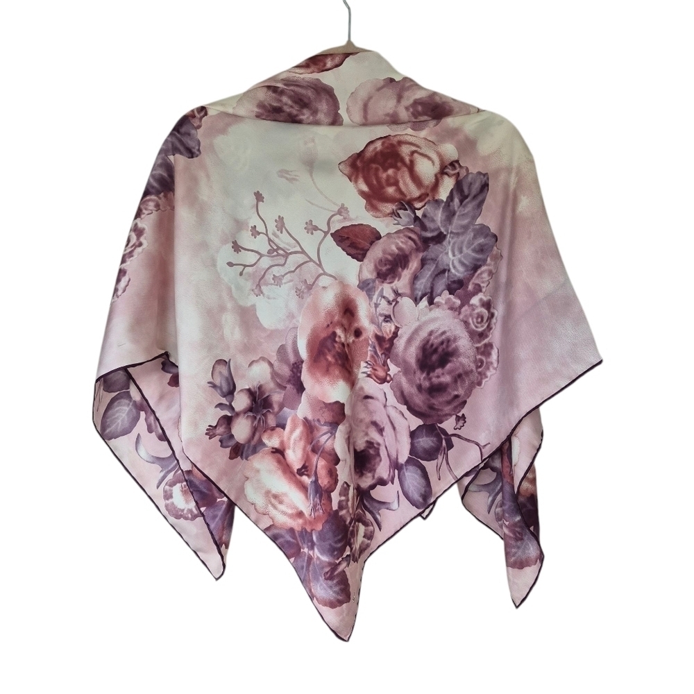 Turkish Silk Floral Cream Mauve Purple Scarf Or Hijab